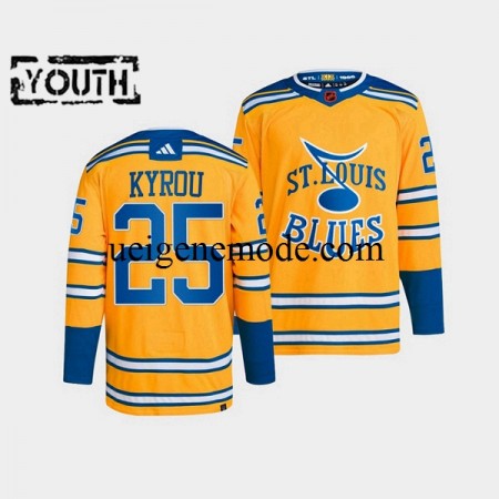 Kinder St. Louis Blues Eishockey Trikot Jordan Kyrou 25 Adidas 2022-2023 Reverse Retro Gelb Authentic
